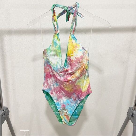 Soluna Tie Dye Swimsuit One Piece Reversible Low Back Padded Medium - Picture 2 of 7